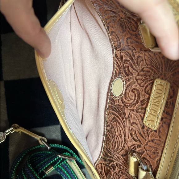 Consuela Floral Embossed Brown and Tan Satchel - Picture 11 of 11